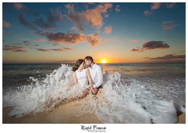 Romantic Hawaii Engagement Sunset Beach Photos