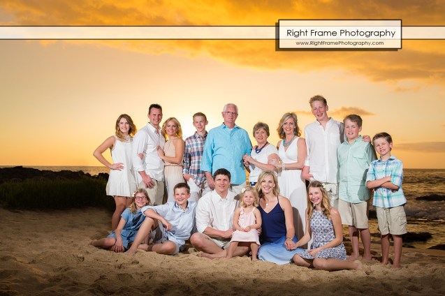Sunset Large Family Group Portraits near Ko Olina Marriott Beach Villas