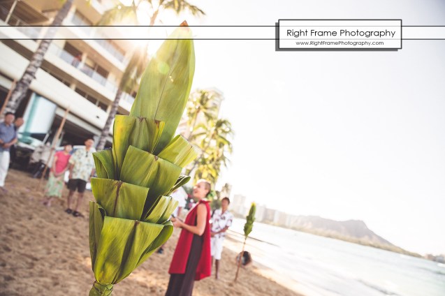 Hawaiian Vow Renewal Ceremony on Waikiki Beach at the Outrigger Reef Beach Resort